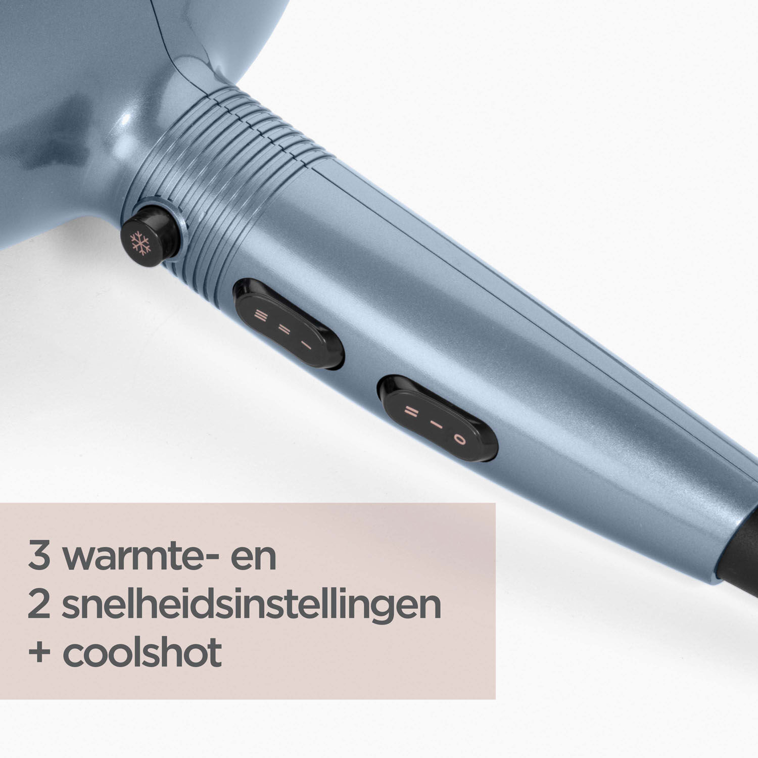 3 temperatuur- en 2 snelheidsinstellingen  + echte koude lucht.